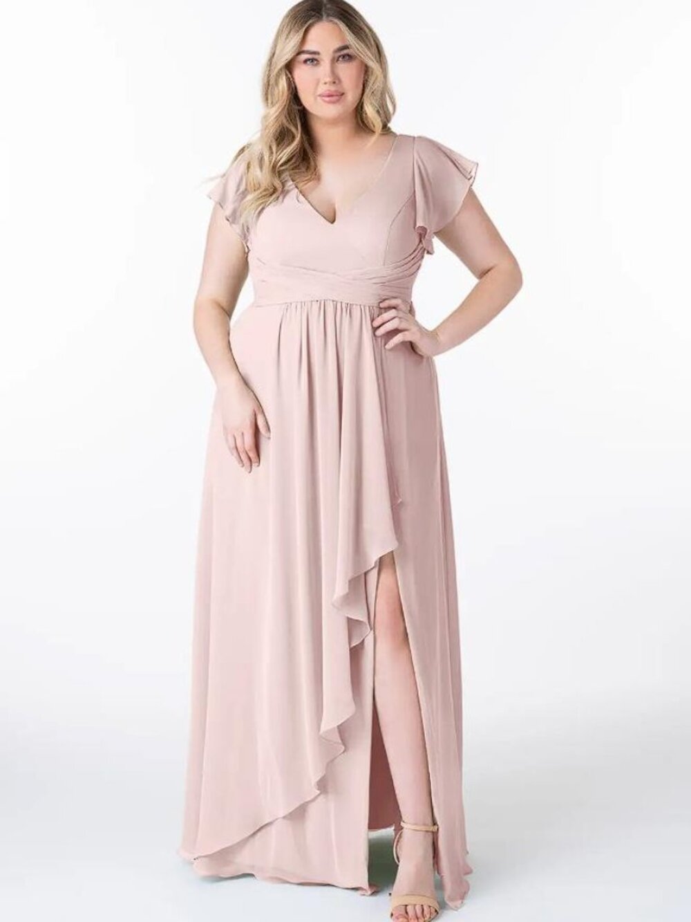 AZAZIE Women's Omari Blushing Pink A-Line Chiffon Dress Size A24